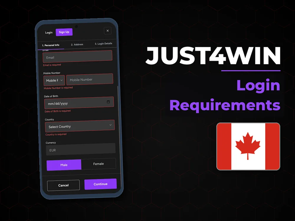 Just4win - Login Requirements